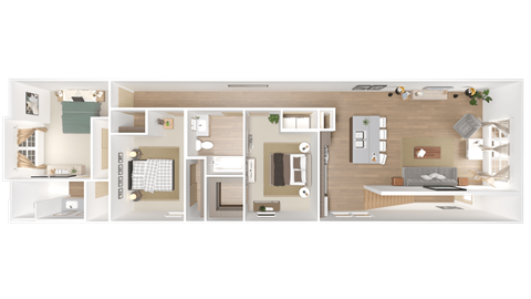 Floor plan for 3 beds, 2 baths, 1379 sqft